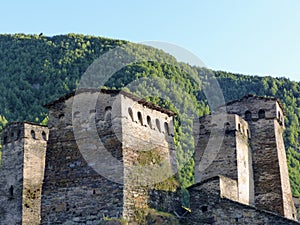 Defensive ancient towers of Ushguli in Georgia.