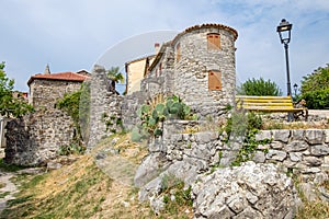 Defensive city walls and houses in famous smallest town in the world - Hum