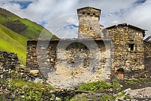 Defensive towers and stone houses in village Ushguli, Upper Svaneti, Georgia