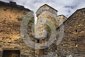 Defensive towers and stone houses in village Ushguli, Upper Svaneti, Georgia photo