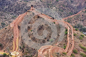Defensive wall of Jaigarh Fort on Aravalli Hills near Jaipur, Ra