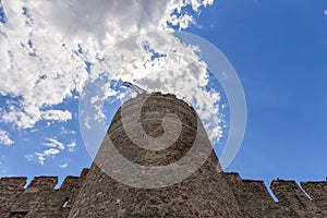 Defensive wall of Kavala Byzantine Castle girdled hill of â€‹â€‹13 hectares. Enclosure was reinforced by round and square towers