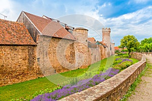 View of the defensive wall at Obernai, Bas Rhin, Alsace France