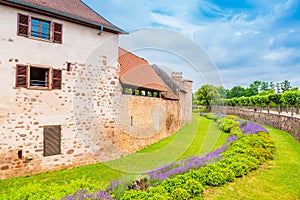 View of the defensive wall at Obernai, Bas Rhin, Alsace France