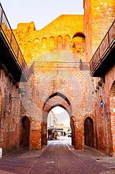 Defensive wall surrounding the small town of Cittadella at sunrise.