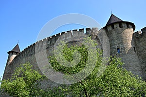 Defensive wall with towers of Khotyn fortress