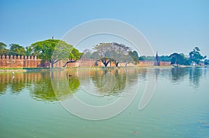 The defensive walls of Mandalay Palace, Myanmar