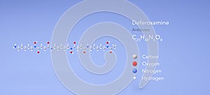 deferoxamine molecule, molecular structures, antidotes, 3d model, Structural Chemical Formula and Atoms with Color Coding photo
