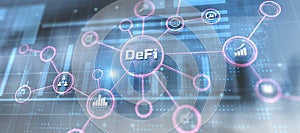DeFi Decentralised Finance crypto currency digital money concept on virtual screen