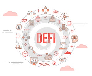 Defi decentralized finance concept with icon set template banner and circle round shape