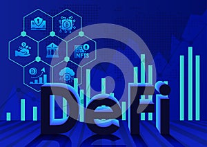 DeFi - decentralized finance, text silhouette