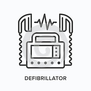 Defibrillator flat line icon. Vector outline illustration of aed. Heart emergency, cardiology clinic thin linear medical