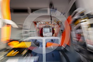 Defibrillator inside of an ambulance