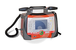 A defibrillator monitor machine, heart attack