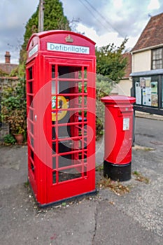 Defibrillator in a red phone box