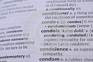 Definition Of English Dictionary Close Up Of Word - condole
