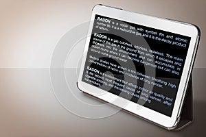 Definition and explanation of dangerous natural Radon Gas on a digital tablet - concept image