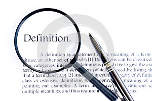 Definition text focus on white background photo