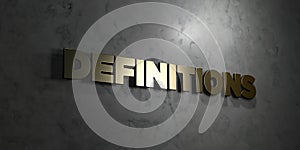 Definitions - Gold text on black background - 3D rendered royalty free stock picture photo
