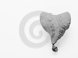 Deflate heart shape balloon in black and white isolated on white background
