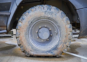 Deflated big tyre