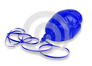 Deflated blue ballon and ribbon