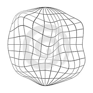 Deflated globe icon. Distorted wireframe of Earth planet. Climate changing concept. Global ecological catastrophe idea