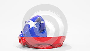 Deflating inflatable piggy bank with flag of Chile. Chilean financial crisis related conceptual 3D rendering