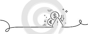 Deflation line icon. Economic crisis sign. Continuous line with curl. Vector