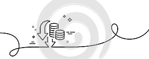 Deflation line icon. Price reduction sign. Continuous line with curl. Vector
