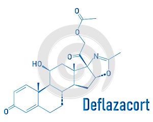 Deflazacort glucocorticoid drug molecule. Skeletal formula. Chemical structure