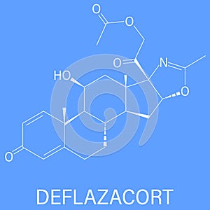 Deflazacort glucocorticoid drug molecule. Skeletal formula. Chemical structure