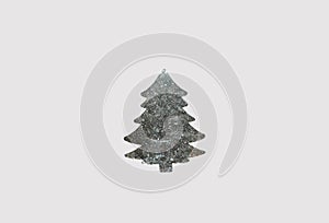 Defocus abstract paper christmas tree shaped on gray background. Art Christmas tree paper cutting design vintage card