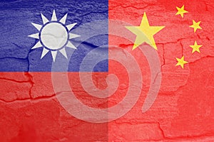 Defocus China flag, official colors and proportion correctly. War between China and Taiwan. National China flag. Stone