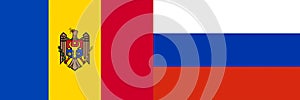 Defocus protest in Moldova. Moldova flag and Russia flag. Strength, Power, Protest and punch concept. Russia war. World