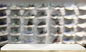 Defocus shoes on shelf in the store