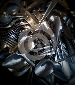 Defocused abstract background of silverware