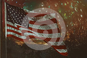 Defocused abstract bokeh background waving american flag