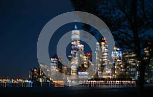 Defocused abstract ICM nighttime NYC Manhattan skyline beautiful color