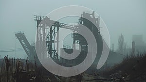 Defocused As the focus shifts to the background the murky haze of a deserted coal mine engulfs the view. The dim shapes