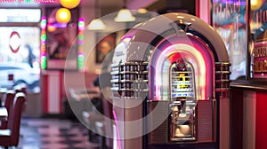 Defocused background image of a Rock n Roll Diner Time The hustle and bustle of a busy diner fades into the background photo
