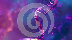 Defocused background image of vibrant DNA helix bokeh streams intertwining in a mesmerizing double helix formation. The