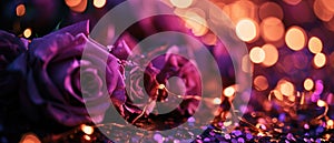 Defocused Background With Pinkpurple Glitter And Gold Lights Background Of Roses