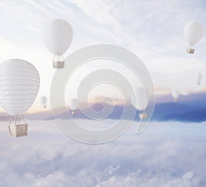 Defocused balloons over dreamy sky