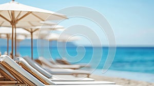 Abstract Blur Beach with Sun Loungers and Umbrellas photo