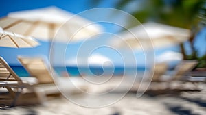 Abstract Blur Beach with Sun Loungers and Umbrellas photo