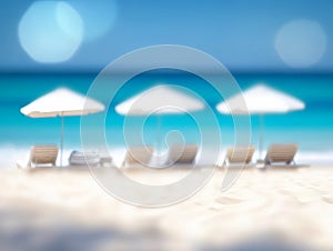 Abstract Blur Beach with Sun Loungers and Umbrellas photo