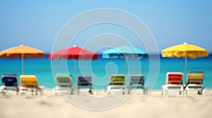 Abstract Blur Beach with Sun Loungers and Umbrellas photo