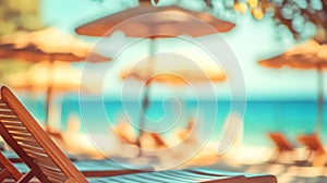 Abstract Blur Beach with Sun Loungers and Umbrellas photo