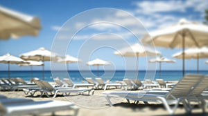 Abstract Blur Beach with Sun Loungers and Umbrellas photo